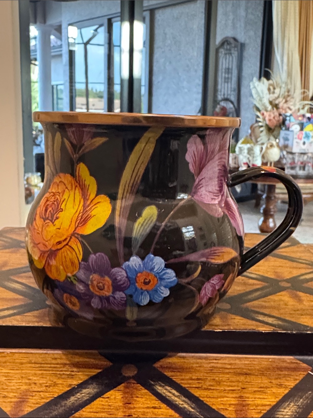 MacKenzie-Childs Black Floral Ceramic Mug